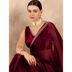 Generic Women's Jimmy Choo solid Saree With Unstitched Blouse 5.5Mtr (Wine )
