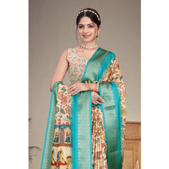 Generic Women's Cotton Silk Printed Saree With Unstitched Blouse 5.5Mtr (Sky Blue)