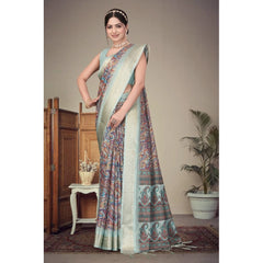 Generic Women's Cotton Silk Printed Saree With Unstitched Blouse 5.5Mtr (Multicolor)