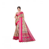 Generic Women's Cotton Silk Printed Saree With Unstitched Blouse 5.5Mtr (Pink)