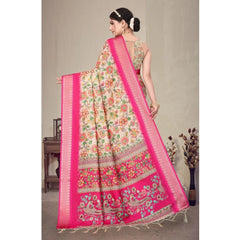 Generic Women's Cotton Silk Printed Saree With Unstitched Blouse 5.5Mtr (Pink)