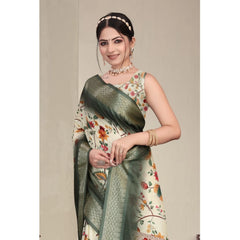 Generic Women's Cotton Silk Printed Saree With Unstitched Blouse 5.5Mtr (Green)