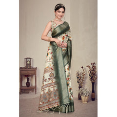 Generic Women's Cotton Silk Printed Saree With Unstitched Blouse 5.5Mtr (Green)