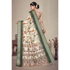 Generic Women's Cotton Silk Printed Saree With Unstitched Blouse 5.5Mtr (Green)