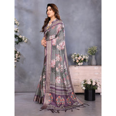 Generic Women's Cotton Silk Printed Saree With Unstitched Blouse 5.5Mtr (Wine )