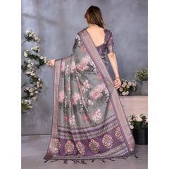 Generic Women's Cotton Silk Printed Saree With Unstitched Blouse 5.5Mtr (Wine )