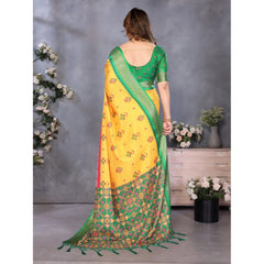 Generic Women's Cotton Silk Printed Saree With Unstitched Blouse 5.5Mtr (Yellow)