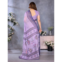 Generic Women's Linen Cotton Printed Saree With Unstitched Blouse 5.5Mtr (Purple)