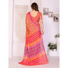 Generic Women's Linen Cotton Printed Saree With Unstitched Blouse 5.5Mtr (Orange )
