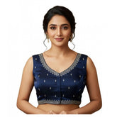 Generic Women's Zimmi Choo Sequin Work V-Neck Padded Blouse (Navy 38 Ready (Self Alterable 36–40)