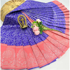 Generic Women's Soft Silk Printed Saree With Unstitched Blouse 5.5Mtr (Indigo Blue)