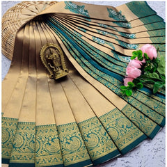 Generic Women's Soft Silk Printed Saree With Unstitched Blouse 5.5Mtr (Gold)