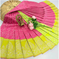 Generic Women's Soft Silk Printed Saree With Unstitched Blouse 5.5Mtr (Pink)