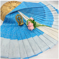 Generic Women's Soft Silk Printed Saree With Unstitched Blouse 5.5Mtr (Sky Blue)