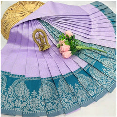 Generic Women's Soft Silk Printed Saree With Unstitched Blouse 5.5Mtr (Lavender)