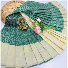 Generic Women's Soft Silk Printed Saree With Unstitched Blouse 5.5Mtr (Green)