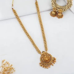 Grisha Jewellery South Indian Design Matt Bead Brass Gold Plated Matte Long Haram Necklace Jewellery Set For Women And Girls
