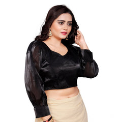 Generic Women's Organza Plain Readymade Blouse (Cream, Size: Free Size)