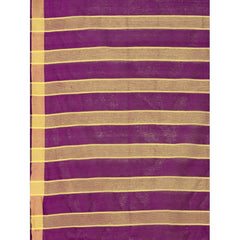 Generic Women's Cotton Silk Striped Saree With Unstitched Blouse 5.5Mtr (Purple)
