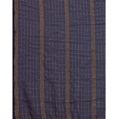 Generic Women's Silk Blend Checkered Saree With Unstitched Blouse 5.5Mtr (Blue)