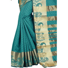 Generic Women's Jacquard Woven Saree With Unstitched Blouse 5.5Mtr (Blue)