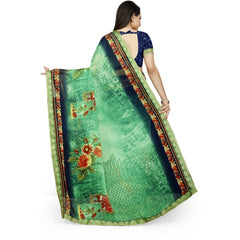 Generic Women's Georgette Floral Print Saree With Unstitched Blouse 5.5Mtr (Green)