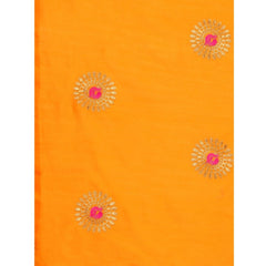 Generic Women's Silk Blend Embroidered Saree With Unstitched Blouse 5.5Mtr (Yellow)