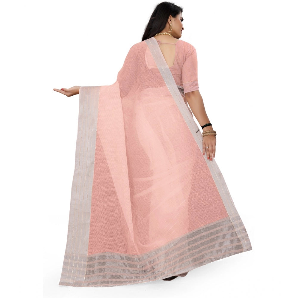 Generic Women's Cotton Jute Self Design Saree With Unstitched Blouse 5.5Mtr (Orange)