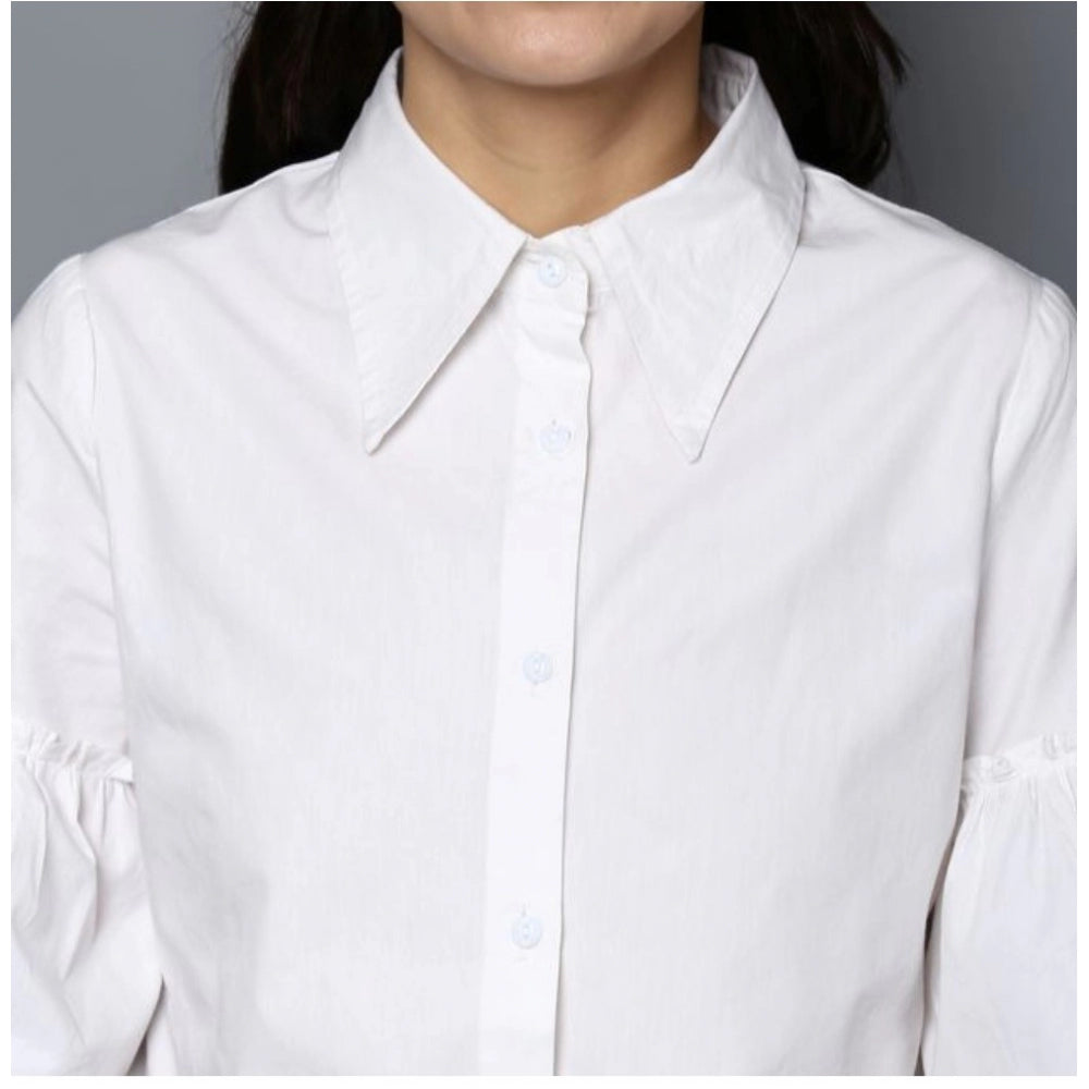 Generic Women's Cotton Solid Bell Sleeve Top (White)