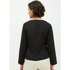 Generic Women's Polyester Asymmetrical Long Sleeves Top (Black)