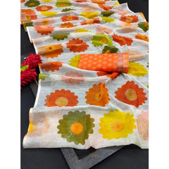 Generic Women's Cotton Linen Woven Design Saree With Unstitched Blouse 5.5Mtr (Orange)