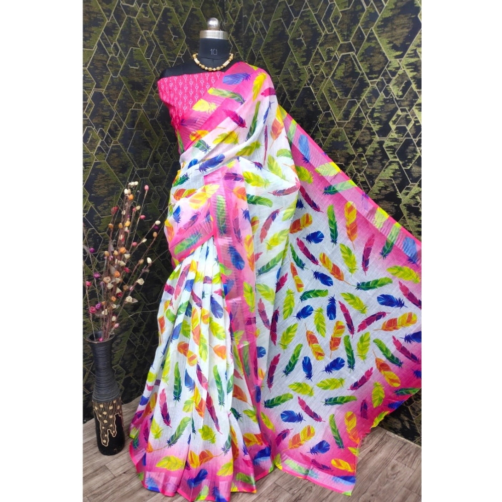 Generic Women's Cotton Linen Woven Design Saree With Unstitched Blouse 5.5Mtr (Pink)