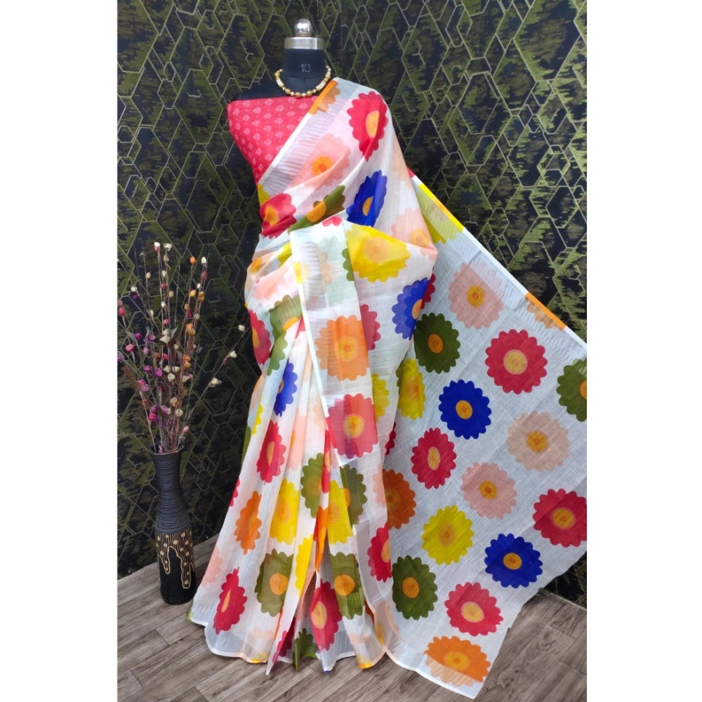 Generic Women's Cotton Linen Woven Design Saree With Unstitched Blouse 5.5Mtr (Red)