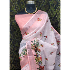 Generic Women's Cotton Linen Woven Design Saree With Unstitched Blouse 5.5Mtr (Peach)