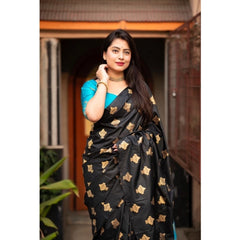 Generic Women's Silk Printed Saree With Unstitched Blouse 5.5Mtr (Sky Blue)