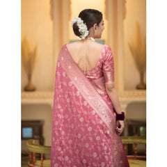 Generic Women's Silk Printed Saree With Unstitched Blouse 5.5Mtr (Peach)
