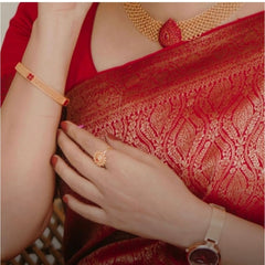 Generic Women's Silk Printed Saree With Unstitched Blouse 5.5Mtr (Red)