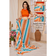 Generic Women's Small Lace Georgette Striped Ready-to-Wear Saree With Unstitched Blouse 5.5 Mtr (Multicolor)