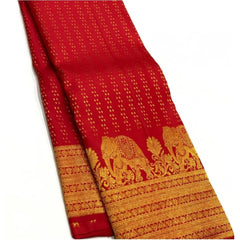 Generic Women's Silk Printed Saree With Unstitched Blouse 5.5Mtr (Red)