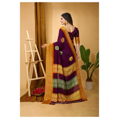 Generic Women's Soft Blooming Marshmallow Fabric Kalamkari Printed Saree With Unstitched Blouse 5.5Mtr (Wine)