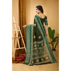 Generic Women's Soft Blooming Marshmallow Fabric Kalamkari Printed Saree With Unstitched Blouse 5.5Mtr (Green)