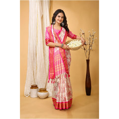Generic Women's Soft Cotton Silk Printed Saree With Unstitched Blouse 5.5Mtr (Pink)
