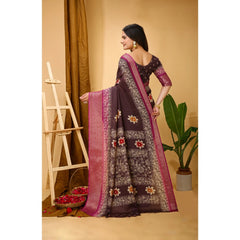 Generic Women's Soft Blooming Marshmallow Fabric Kalamkari Printed Saree With Unstitched Blouse 5.5Mtr (Maroon)