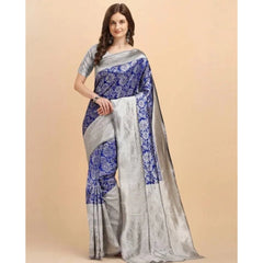 Generic Women's Soft Lichi Silk Printed Saree With Unstitched Blouse 5.5Mtr (Blue)