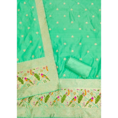 Generic Women's Banarasi Silk Printed Unstitched Salwar Suit Material With Dupatta (Sea Green, 3Mtrs)