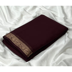 Generic Women's Crepe Chit Pallu Solid Saree With Unstitched Blouse 5.5Mtr (Brown)