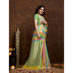 Generic Women's Cotton Blended Printed Saree With Unstitched Blouse 5.5Mtr (Pista)