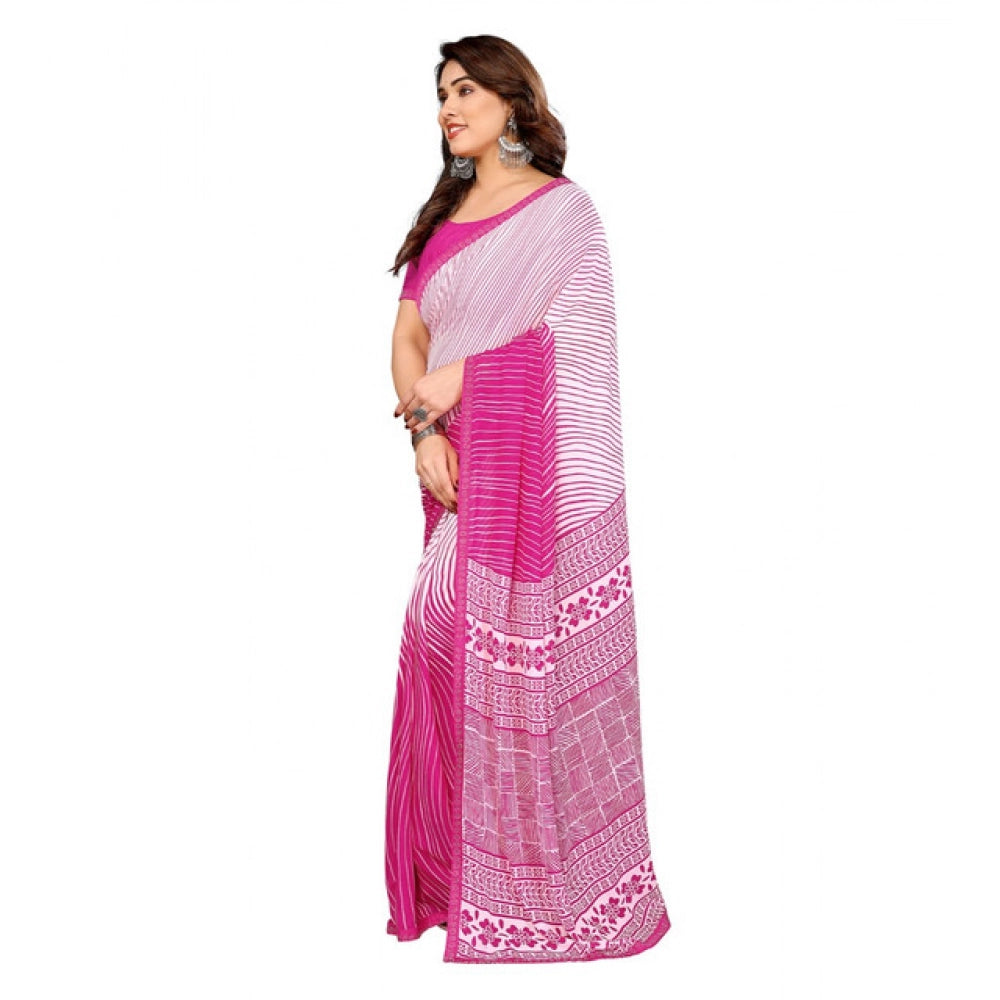 Generic Women's Georgette Printed Saree With Unstitched Blouse 5.5Mtr (Pink)