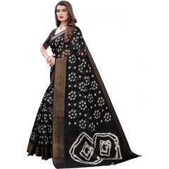 Generic Women's Cotton Silk Bandhni Saree With Unstitched Blouse 5.5Mtr (Black)