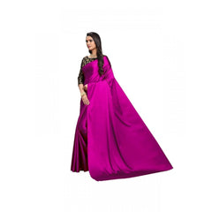 Generic Women's Satin Solid Saree With Unstitched Blouse 5.5Mtr (Magenta)